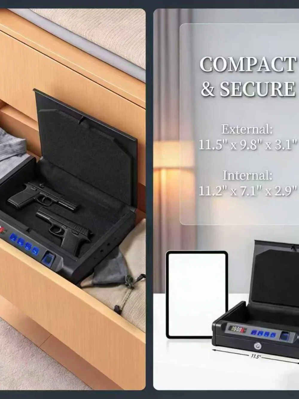 Biometric Quick Access Gun Safe ,3-Ways Unlock Fingerprint Digital PIN Key